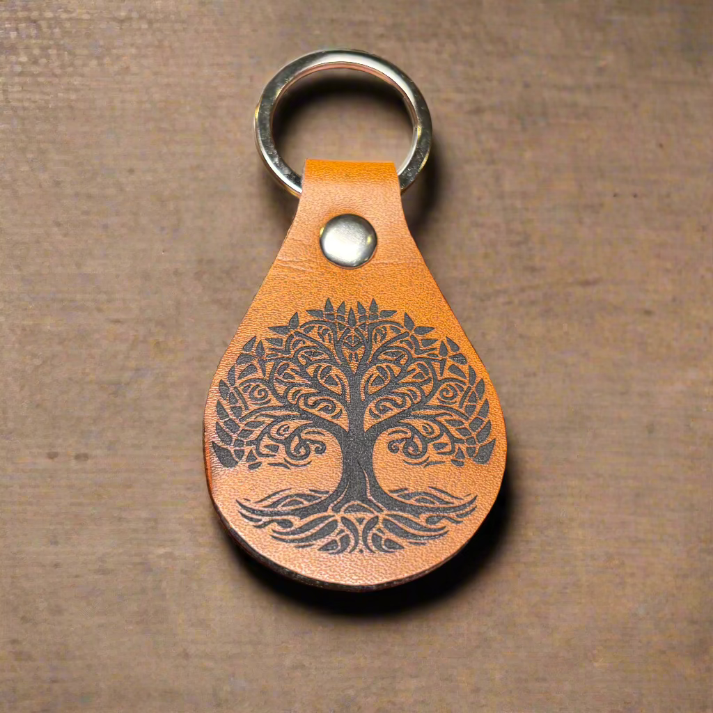 Tree of Life Leather Engraved Keychain