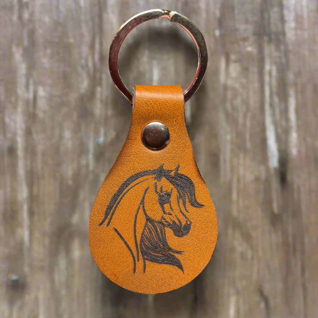 Arabian Horse Leather Engraved Keychain
