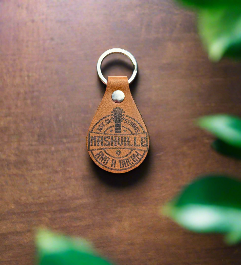 Nashville Themed Leather Key Fob